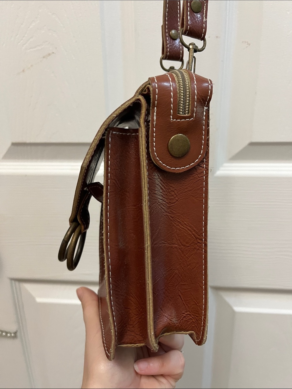 Brown Crossbody Phone Pouch with Ring Accent - Picture 2 of 12